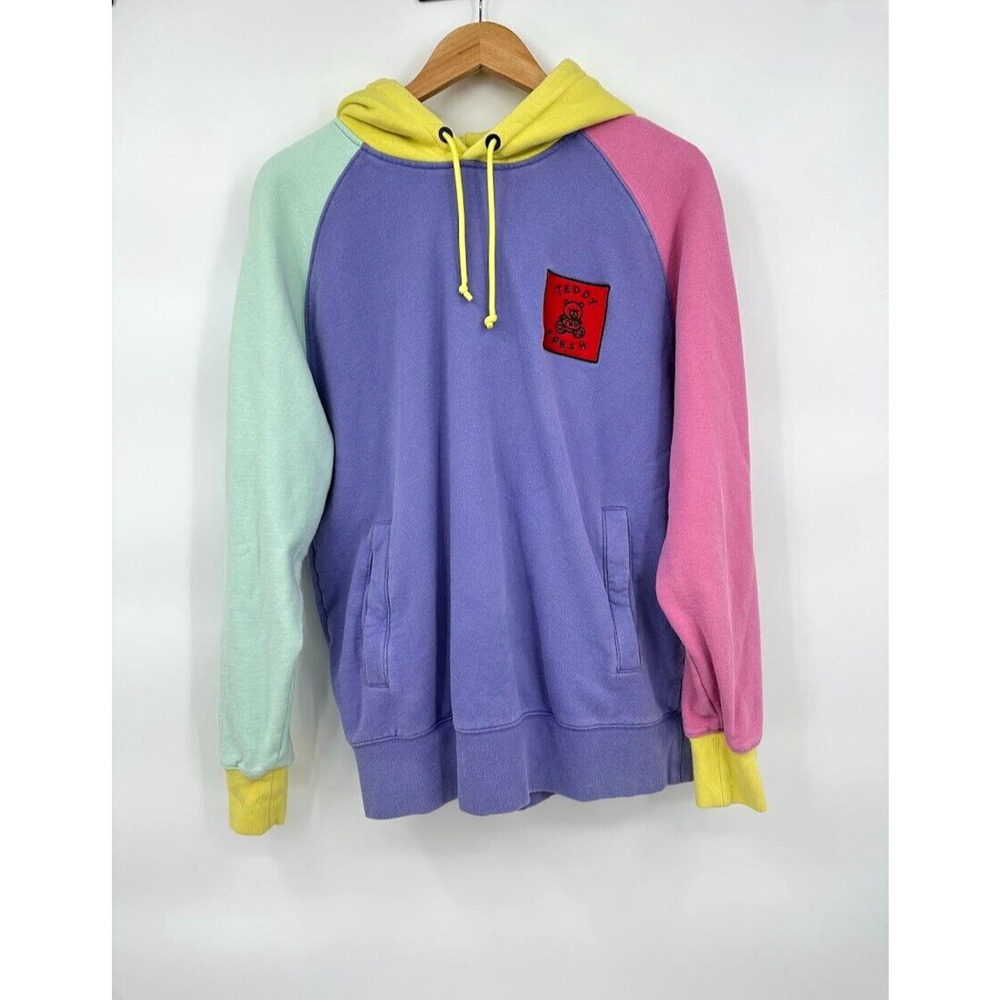 Teddy Fresh Color Block Hoodie Sweatshirt Pastel Purple Pink Men's Size Medium
